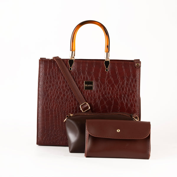 Crocello Brown Tote Bag ( 3 PCS SET )