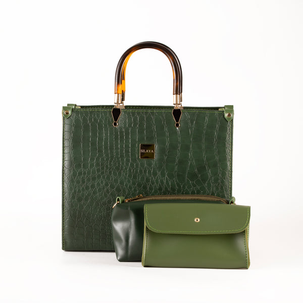 Crocello Olive Green Tote Bag ( 3 PCS SET )